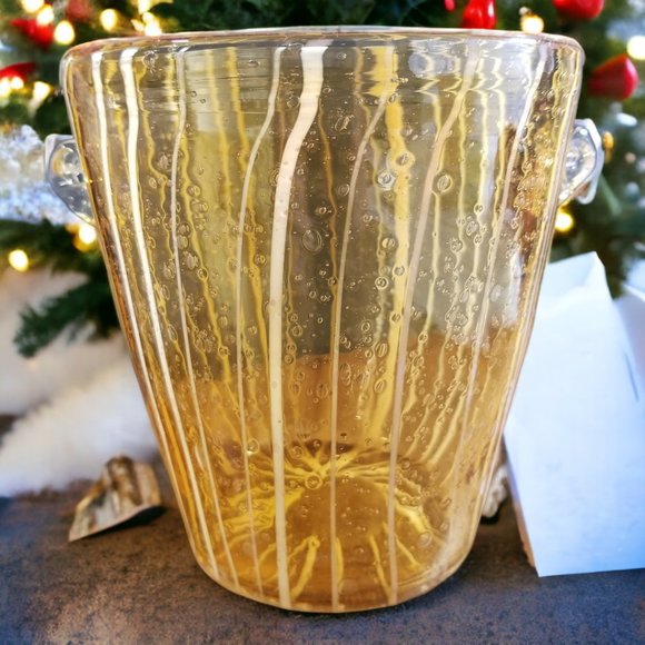 Murano Ice Bin Venini for Disaronno, Handblown Italian Art Glass, Amber & White - Picture 2 of 9